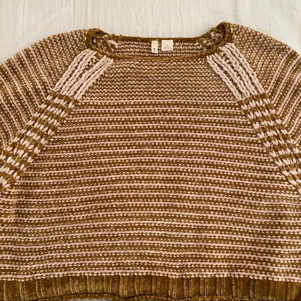 SOLD Anthro. Moth chenille yellow striped crop swe - Picture 5 of 8